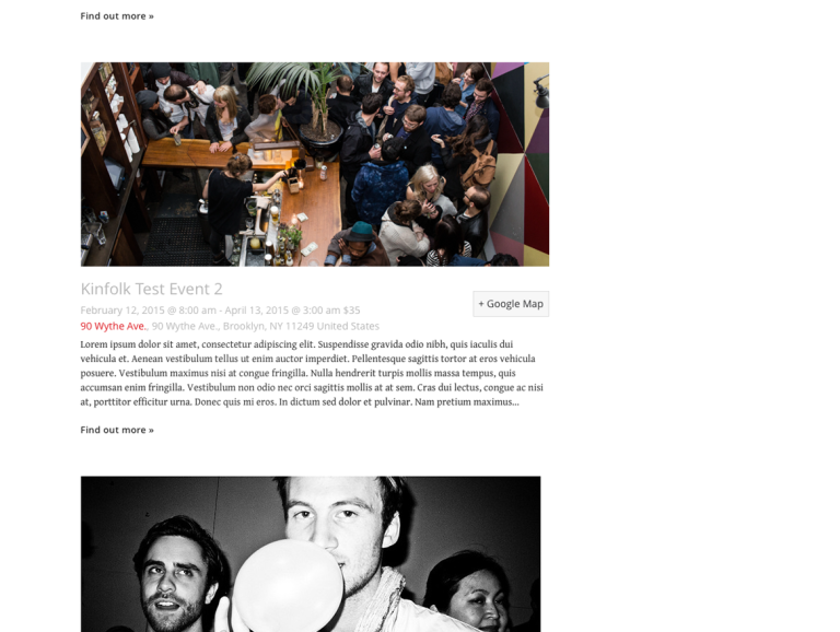 Front page - list of events with interactive calendar