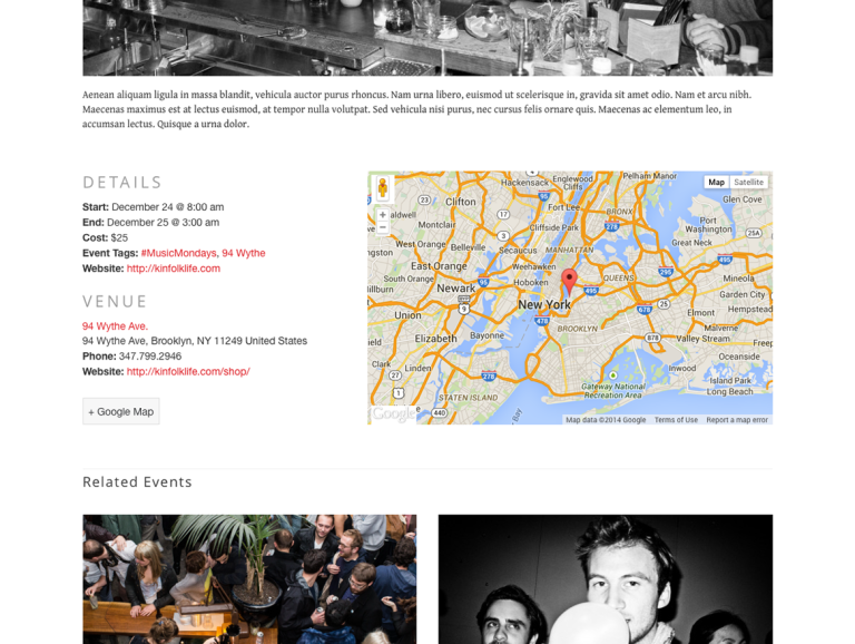 Event page - single event details, map and ical functionality