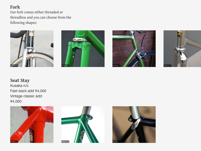 Bicycles page - ordering details page close-up